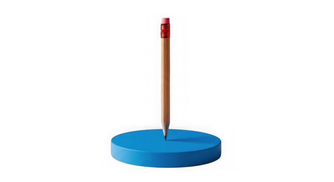 Pencil on blue platform, stationery item isolated on transparent background - Powered by Adobe