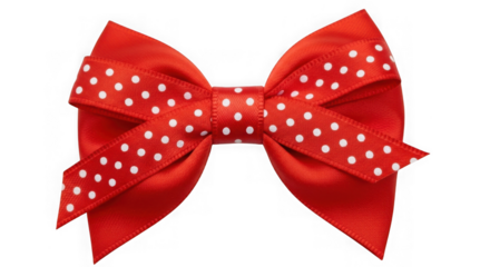 Red polka dot bow ribbon decoration isolated on transparent background