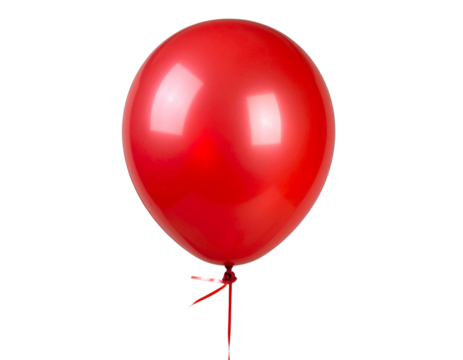 Bright Red Balloon with Matching Red String, Floating on Transparent Background