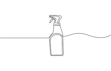 Continuous one line drawing of water spray bottle, Disinfectant, Barber, Gardener, concept, simple linear style. Fresh washing and dry cleaning. Doodle vector illustration.