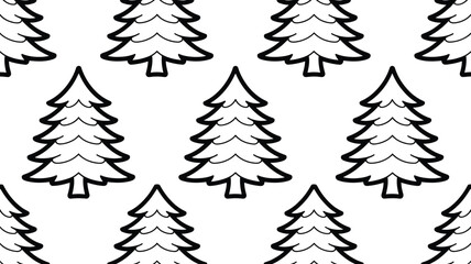 Seamless pattern of christmas trees with a black outline on white background