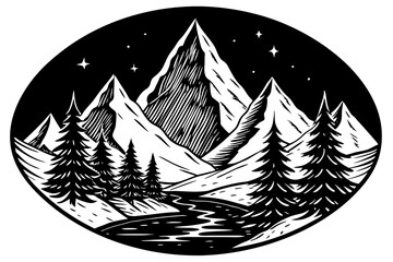 Obraz premium hand drawn mountain landscapen landscape
