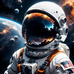 Astronaut in spacesuit. Astronaut floating in open space.