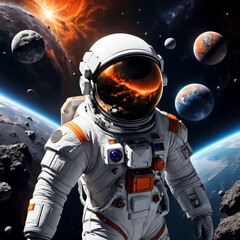 Astronaut in spacesuit. Astronaut floating in open space.