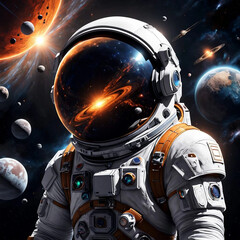 Astronaut in spacesuit. Astronaut floating in open space.