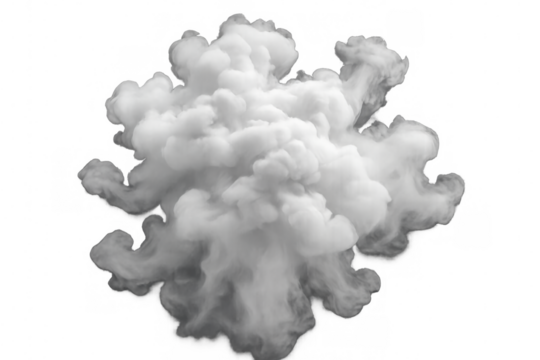 White smoke cloud explosion with transparent background, perfect for visual effects and motion graphics