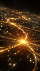 Luxury Gold Glowing Data Stream Background - Abstract Shining Lines and Neuron Dots Illustration, Elegant Tech Wallpaper Design
