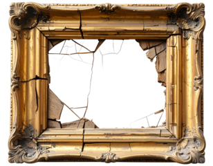 Collapsed Broken Gold Frame with Exposed Wood