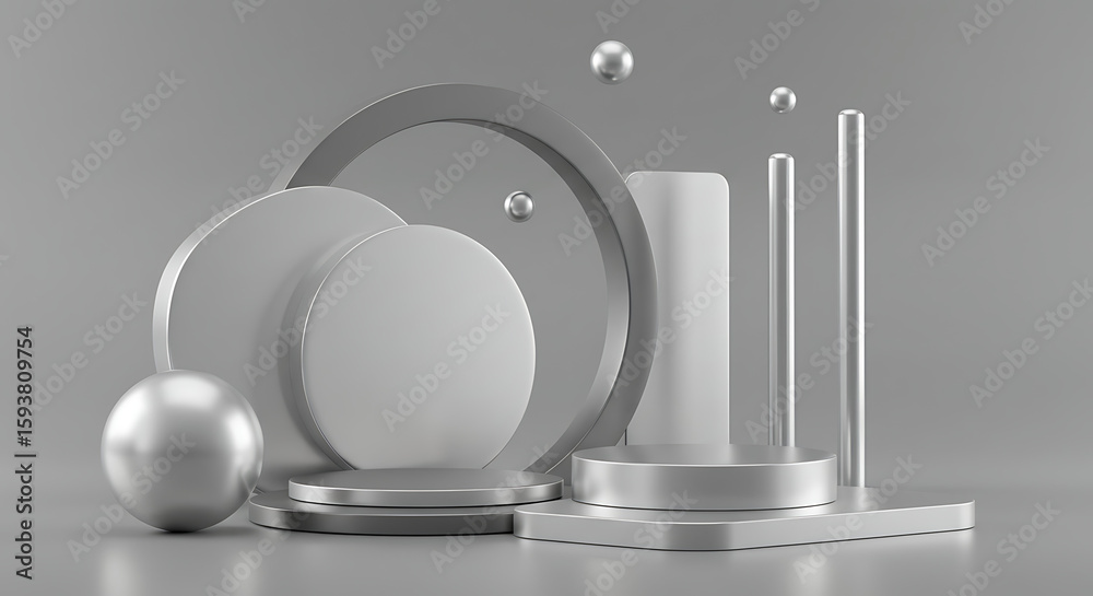Fototapete 3d rendered abstract music speaker with glossy and shiny circular design elements