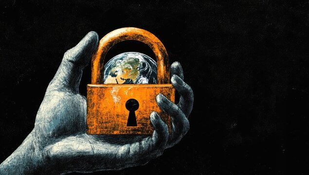 A hand holds a padlock with Earth inside