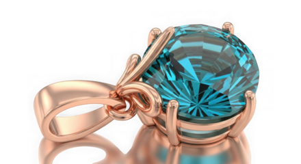 Blue topaz gemstone pendant in rose gold isolated on transparent background