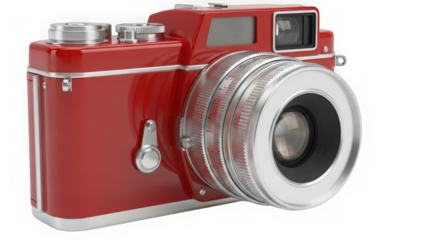 Retro red camera vintage photography isolated on transparent background