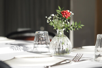 Centerpiece decor at a dining table for a special occasion