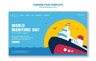 Flat Cartoon Style Illustration of World Maritime Day for Web and Social Media Landing Page