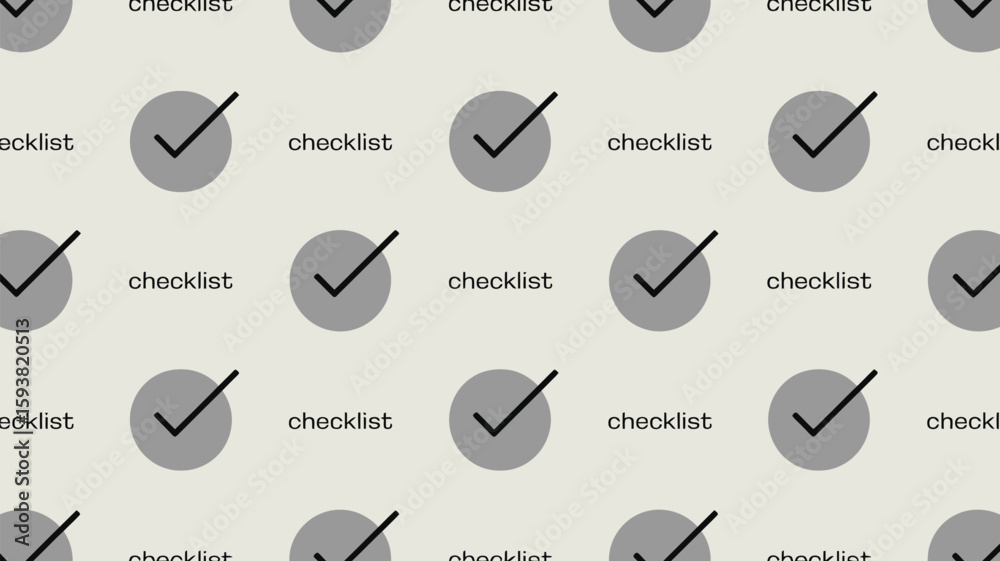 Fototapete seamless pattern of gray circles with checkmarks and checklist text
