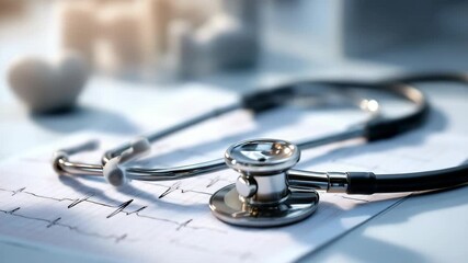 Stethoscope on medical chart with heart rate readings in a clinical setting - Powered by Adobe
