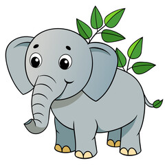 Obraz premium Cute funny baby elephant isolated on white background. Grey baby eleplant vector illustration.