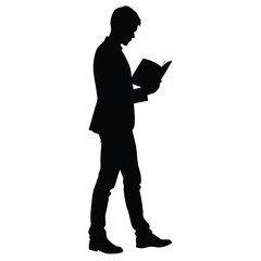 Silhouette of Standing Young Man Reading a Book in Suit Outfit