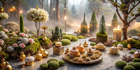 Fototapeta premium Festive Forest Landscape with Decorations and Candles