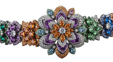 Luxury floral jewelry with gemstones isolated on transparent background