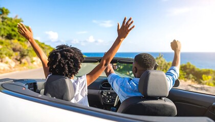 Couple enjoying convertible road trip