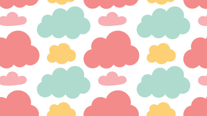 Seamless pattern with colorful clouds against a light beige background