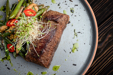 Grilled Steak with Vegetables and Sauce