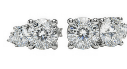 Diamond stud earrings jewelry isolated on transparent background