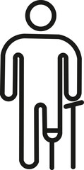 Disabled person icon. Crutches, braille, wheelchair, cane, hearing aid, prosthetic, guide dog, glasses, hospital bed, communication, support, accessibility, healthcare, therapy, disability