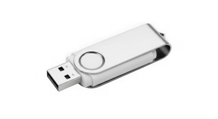 Silver metal usb flash drive mockup isolated on transparent background