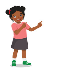 Little African girl pointing finger to right side at copy space
