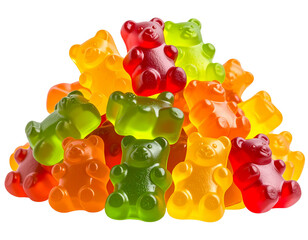  Vibrant Colorful Gummy Bears Pile with Glossy Surface Isolated on Transparent Background PNG