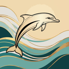 Naklejka premium Dolphin jumping out of water in a vector illustration on white background