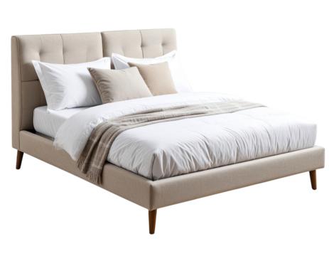 Sofa Bed Halfway Folded into Sleeping Position, Angled View, Transparent Background