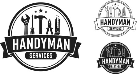 Obraz premium Handyman services logo design vector template for repair construction maintenance and renovation work