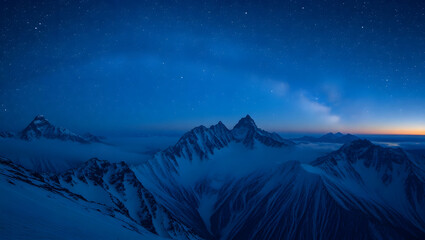 Mountain Majesty – Snowy peaks under a starry night