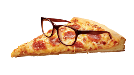 Pepperoni pizza slice with eyeglasses
