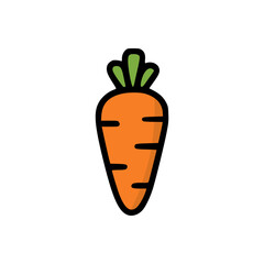 Fresh carrot root icon with simple flat style, bold dark contour and bright orange color vegetable illustration