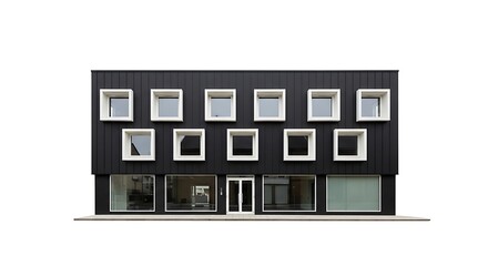 Modern architecture building facade design with windows and door black and white style