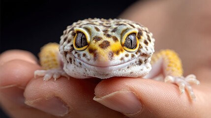 Naklejka premium Gecko on hand, close-up