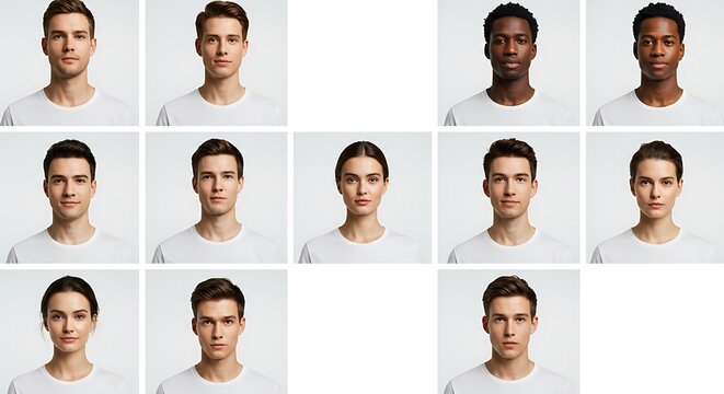 Diverse group of multi-ethnic people wearing blank white t-shirt mockups. A conceptual image representing community, unity, and team.