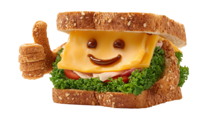 Smiling cheese sandwich with thumb up