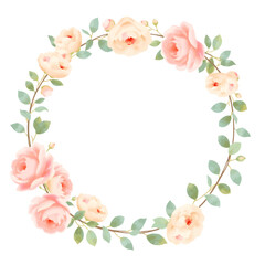 Fototapeta premium Elegant Floral Wreath Illustration with Pastel Roses and Lush Greenery for Invitations and Creative Projects