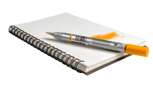 Spiral notebook with orange marker on top