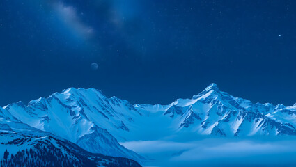 Mountain Majesty – Snowy peaks under a starry night