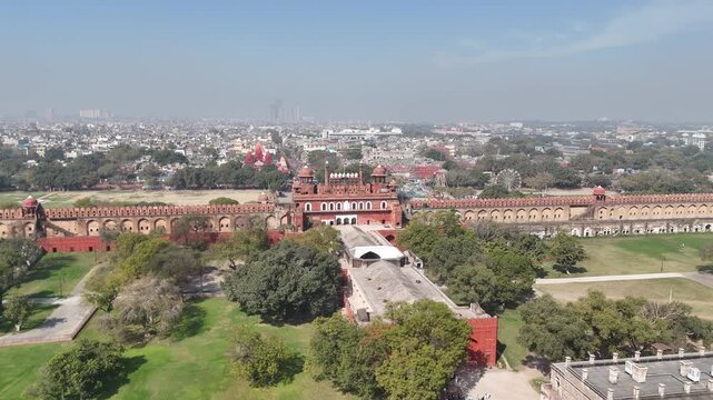 Aerial drone footage of Red Fort Delhi India