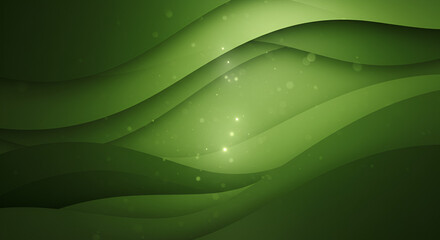 Elegant green abstract background with wavy layers and soft light accents