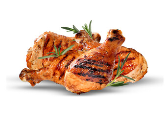 'grilled chicken drumsticks with rosemary on transparent background'