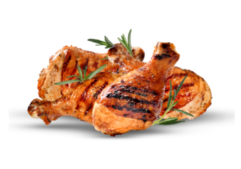 'grilled chicken drumsticks with rosemary on transparent background'