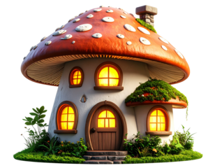 Whimsical Mushroom Cottage with Glowing Lights 